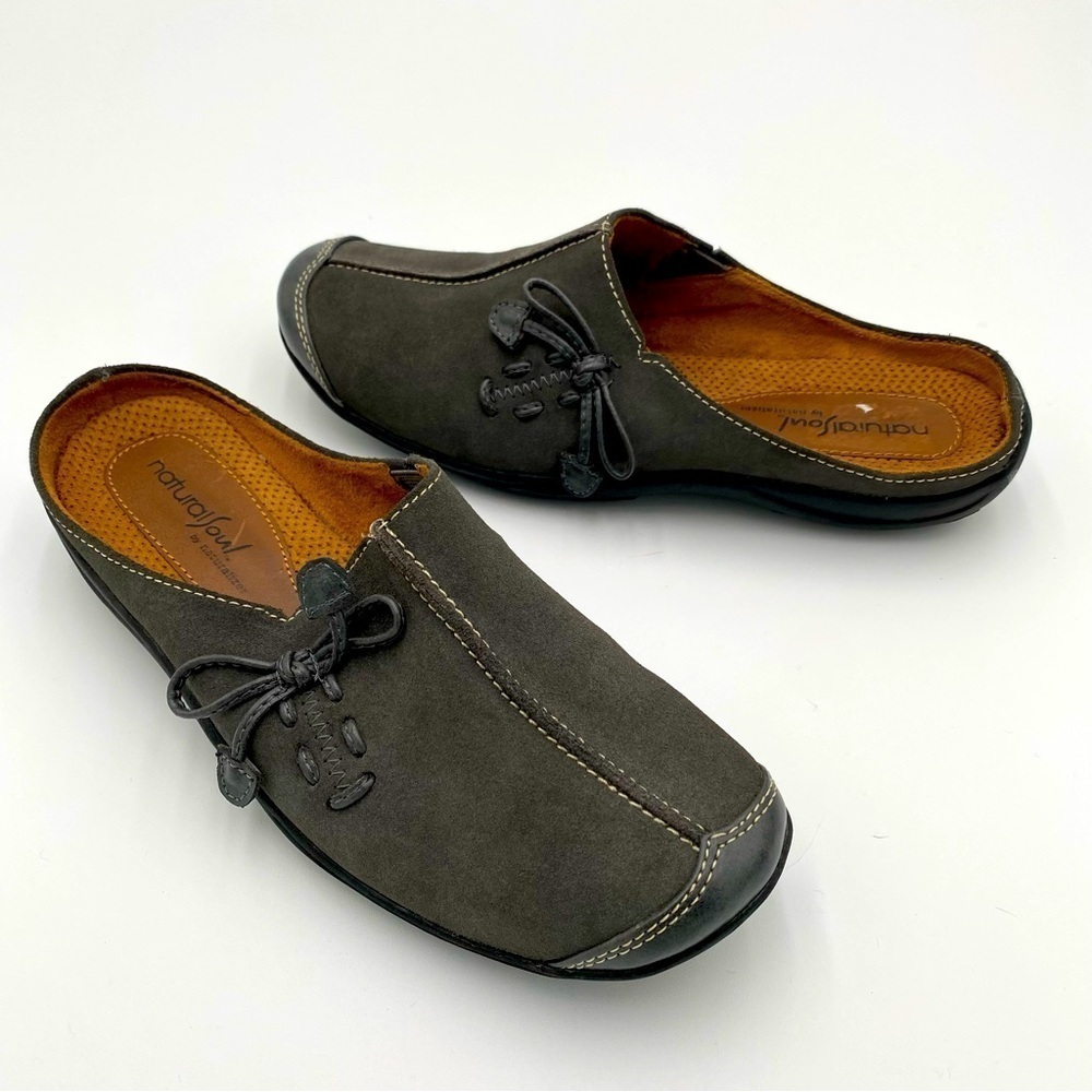 Natural Soul Naturalizer Leather Suede Slip On Tie Comfort Mules Shoes Gray 6.5‎